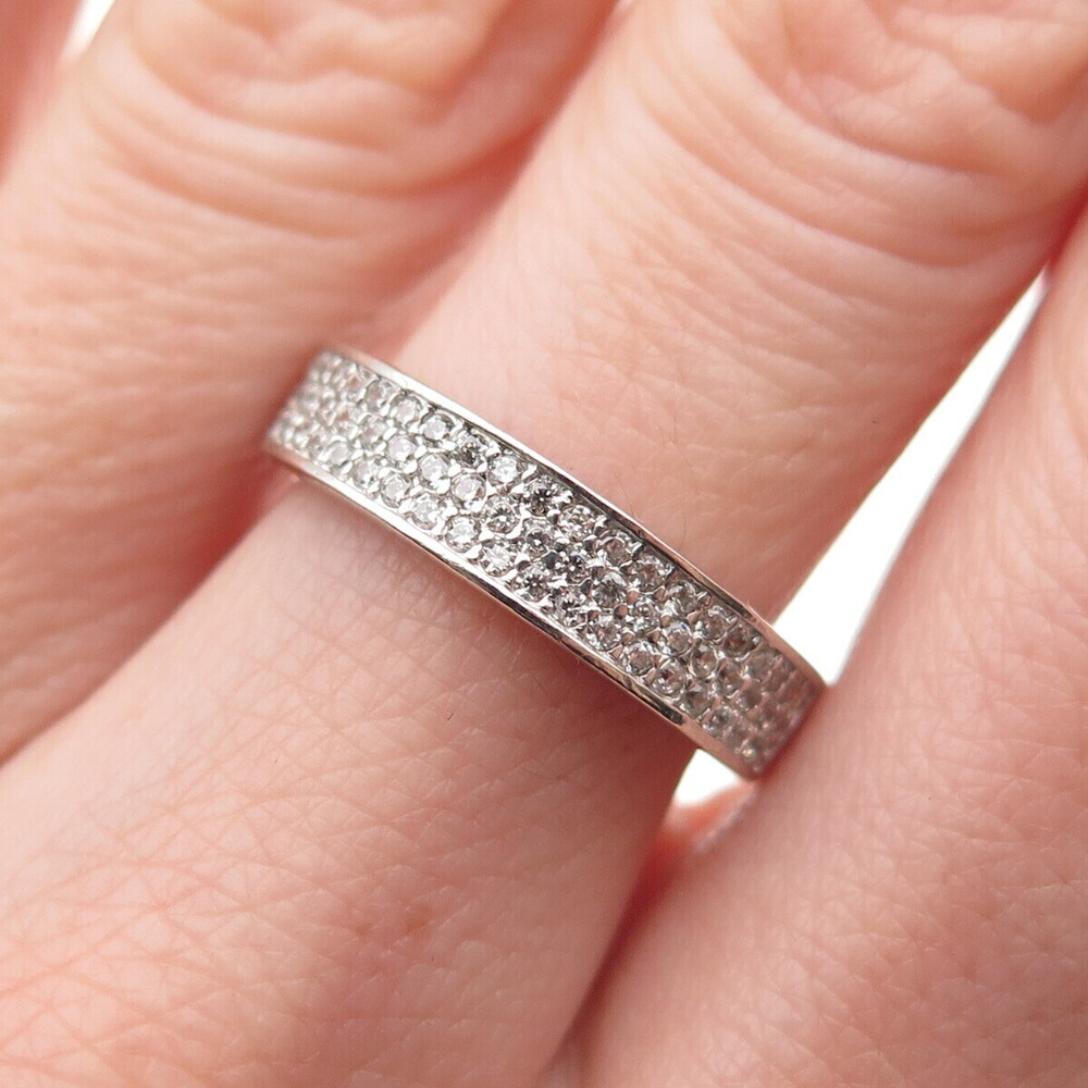 925 Sterling Silver Round-Cut C Z Half Eternity Band Ring Size 6.75